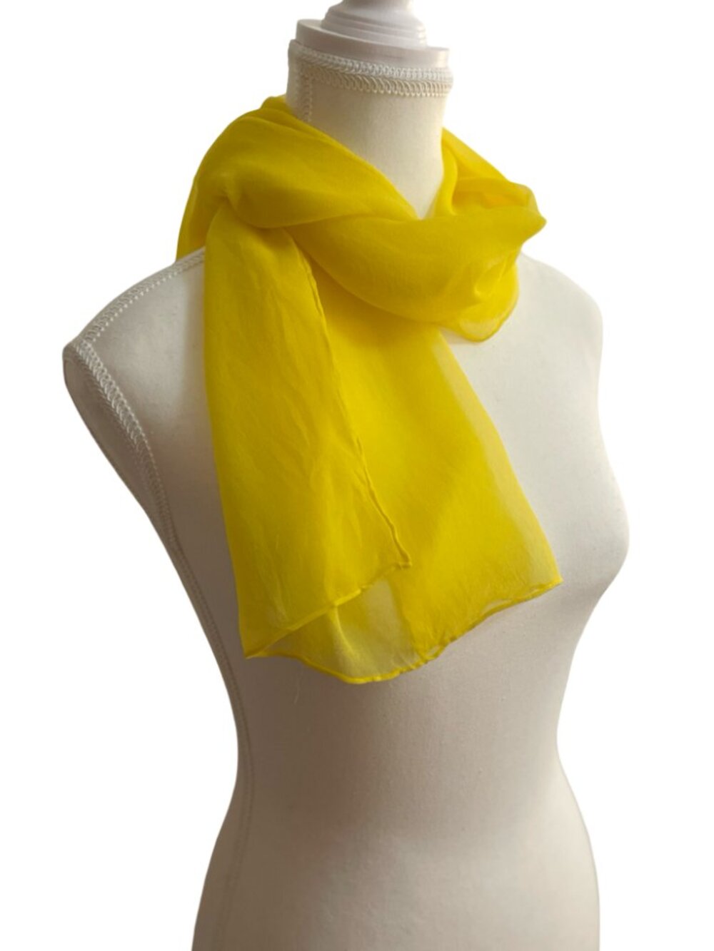 Glentey Silk Scarf 🇯🇵 Made in Japan | Hand Rolled Edges | Sheer Yellow 17 x 40 - Picture 7 of 8